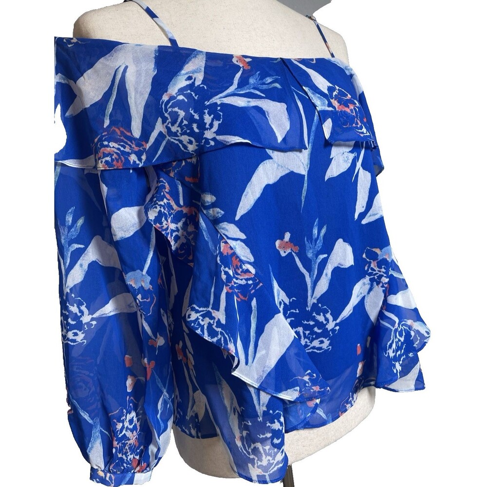 Tanya Taylor parrot tulip daisy blue womens blouse S MSRP $398 designer party